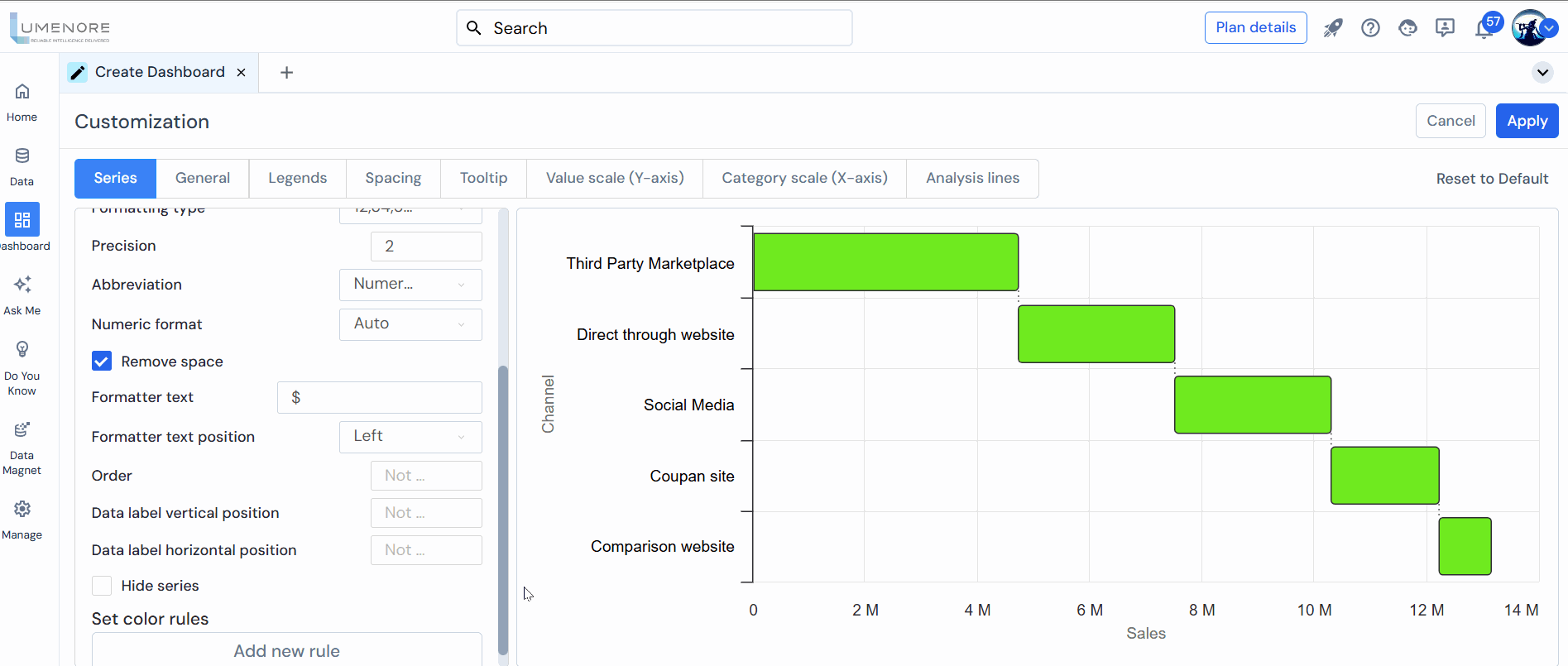 Chart property: Waterfall chart - Lumenore Knowledge Base